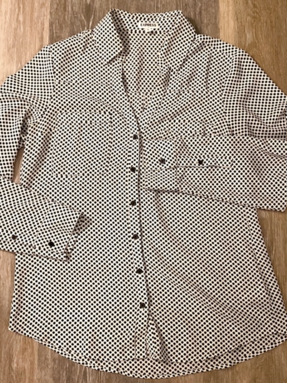 Express Portofino White Blouse with Black Polka Dot Print